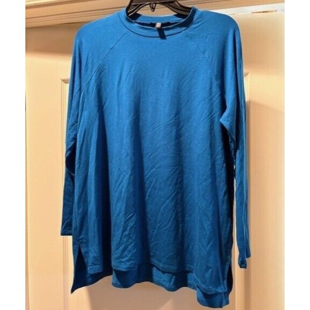 Eileen Fisher Style  63918  SZ Medium Blue Green Stretch Jersey Knit Crew Tunic - Picture 6 of 13
